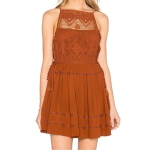 Free People Emily crochet lace top pleated skirt hippie boho mini dress sz XS